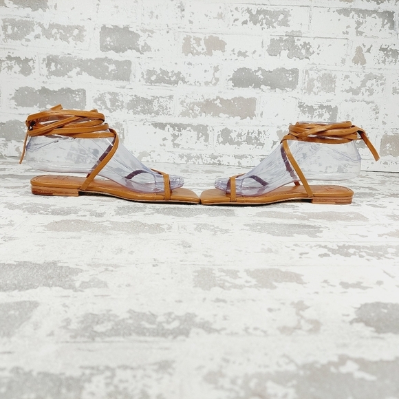 New Marc Fisher Mireya Brown Leather Flat Strappy Sandals H951 - Picture 7 of 11